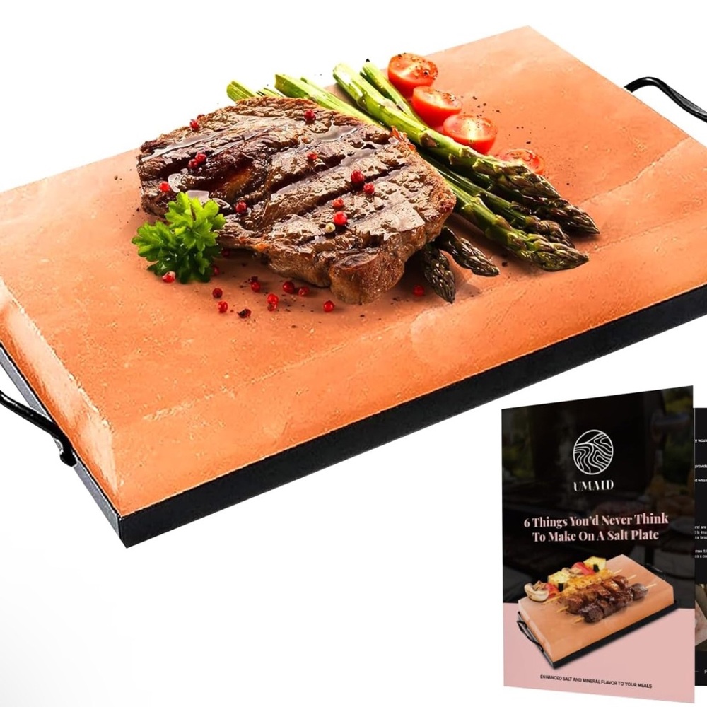 NWT UMAID Himalayan Salt Block Cooking Plate with Metal Tray